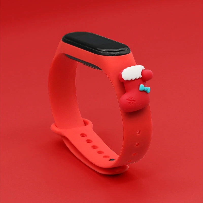 Strap Xmas til Xiaomi Mi Band 3 / 4 Jul Silicone Strap Armbånd med Sock - Rød