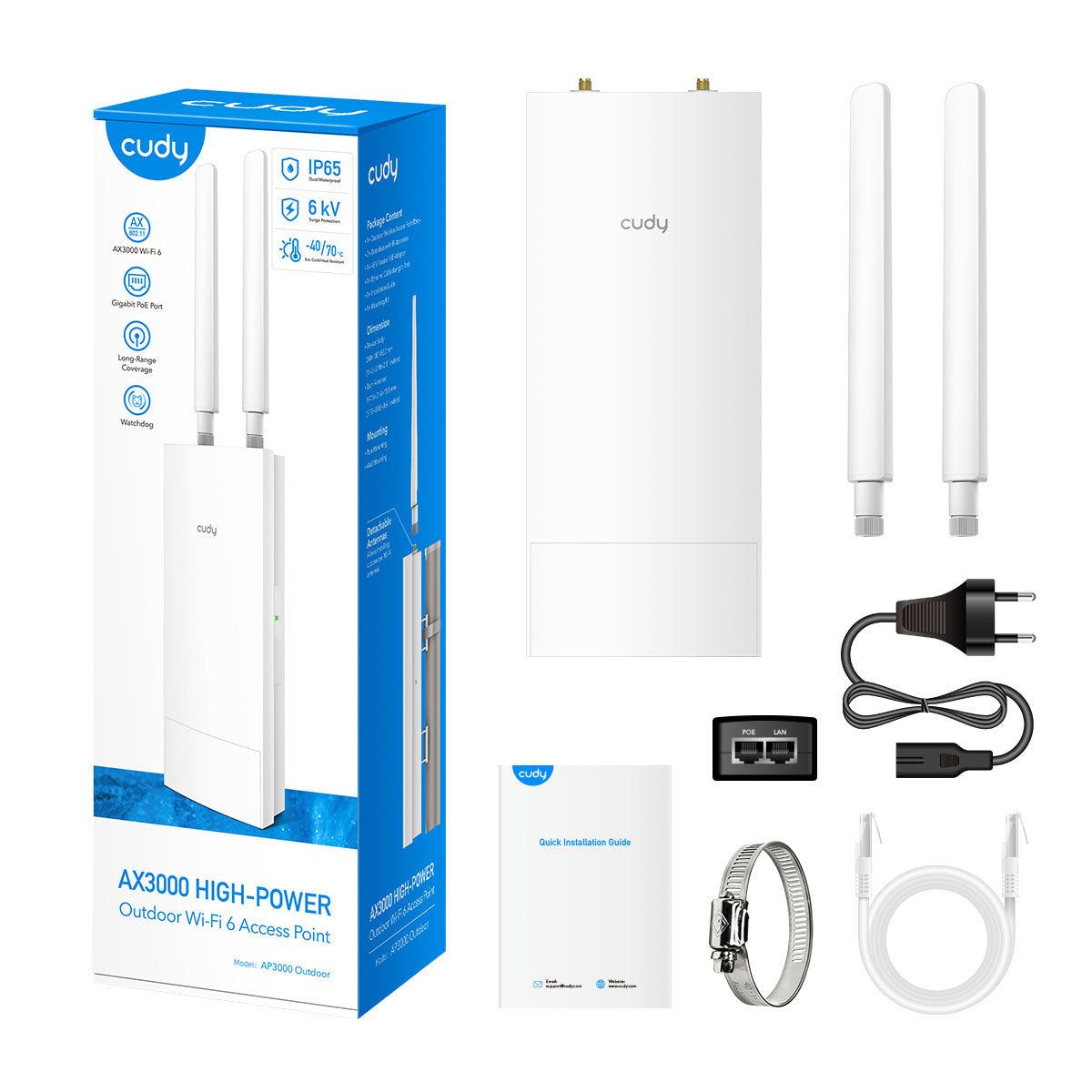 Cudy Acces Point Ap3000 Outdoor Wf6 Ax3000 Gigabit Po E Mesh Ip65