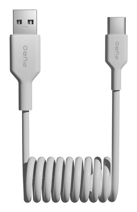 Puro 10W USB-A - USB-C Spiralkabel 1m - Hvid