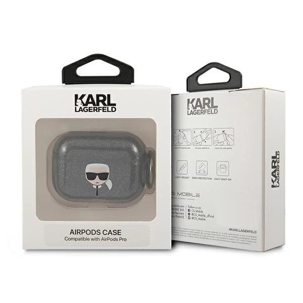 Karl Lagerfeld Glitter Karl's Head Case for AirPods Pro - Black