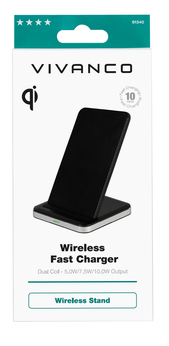 Vivanco QICHARSTANDVV10 Smartphone Aluminium, Sort USB Trådløs opladning Hurtig opladning Indendørs