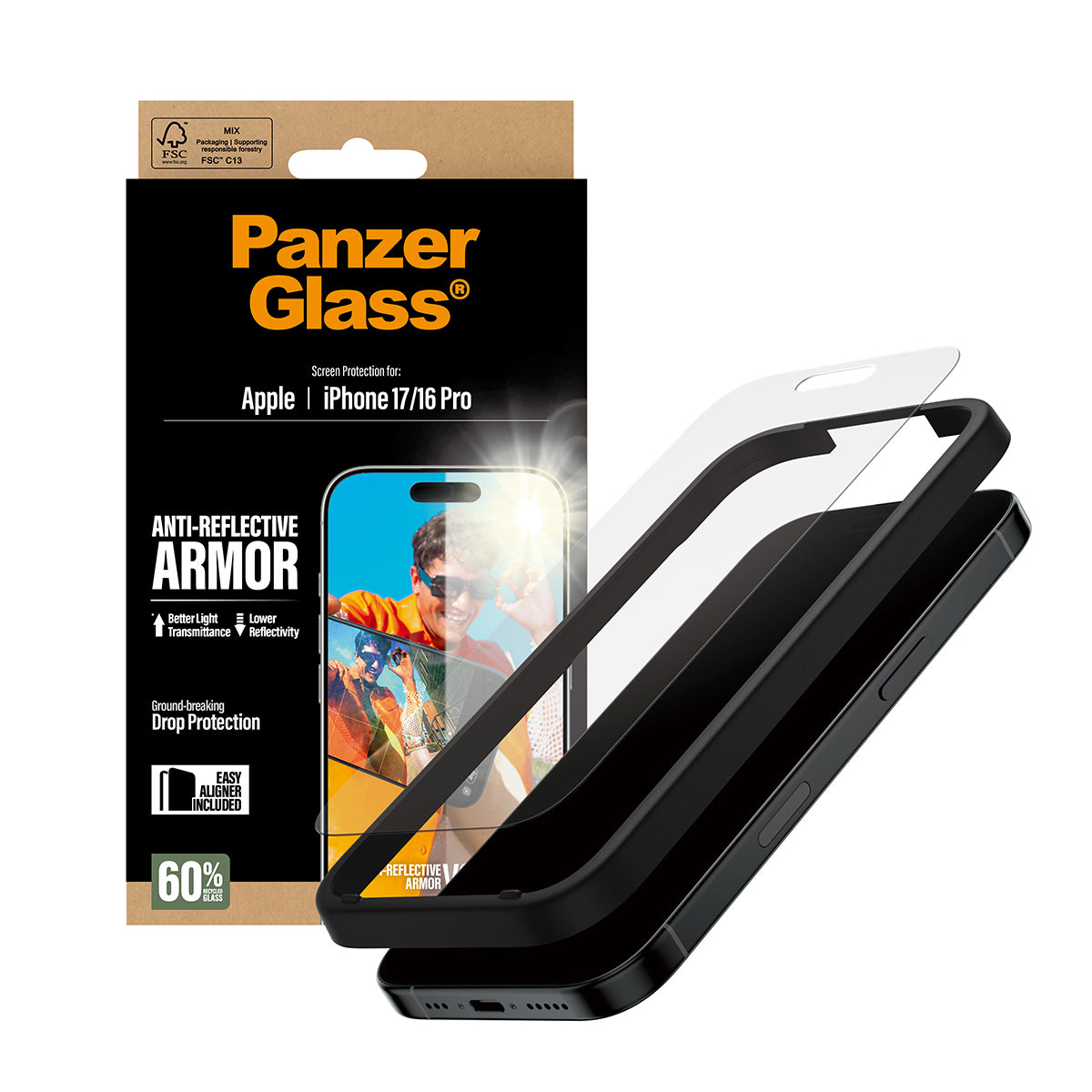 PanzerGlass ® Anti-Reflective Armor Skærmbeskyttelse iPhone 17 | iPhone 16 Pro m. EasyAligner