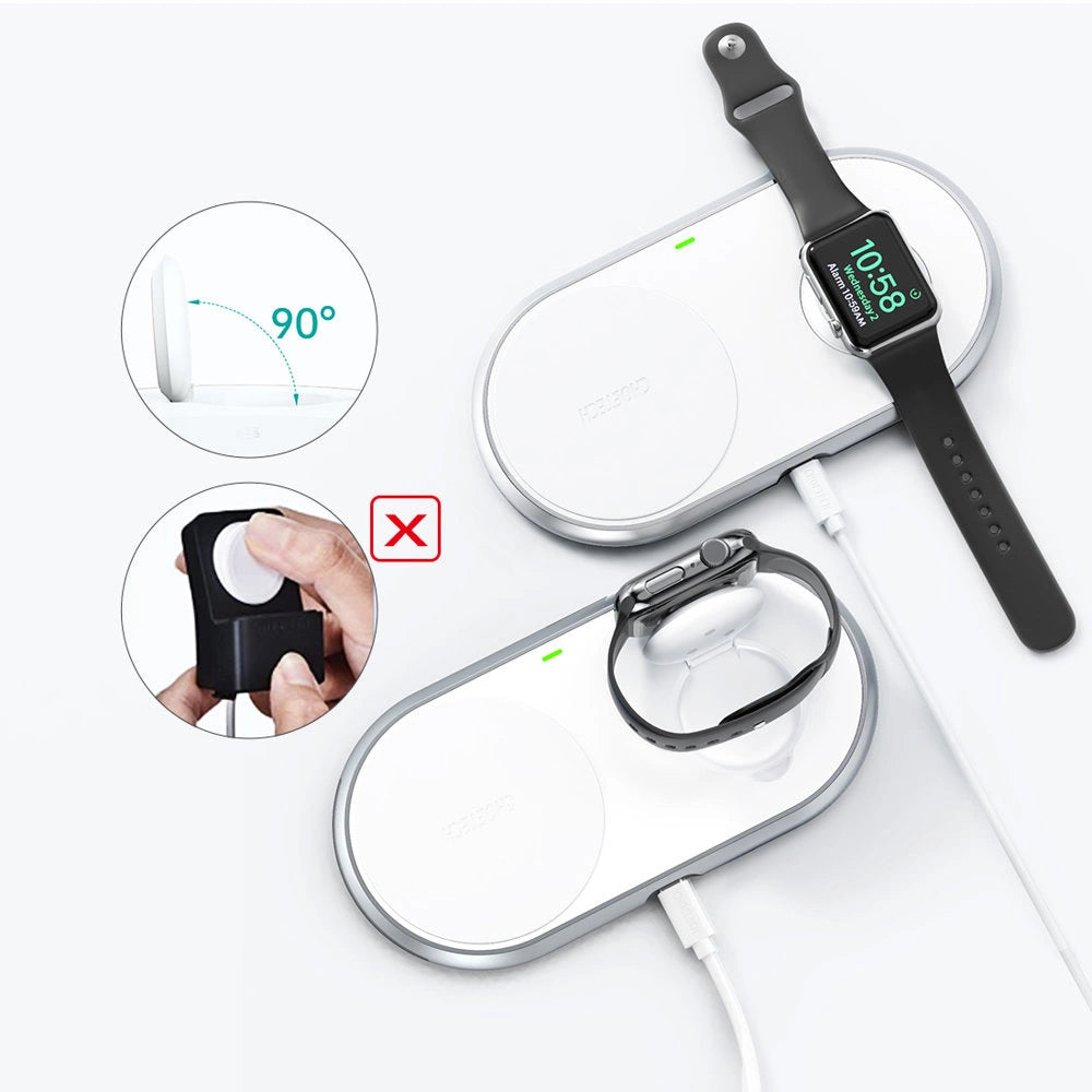 Choetech Qi 2in1 trådløs oplader til smartphones / Apple Watch med stand (MFI) USB Type C hvid (T317)