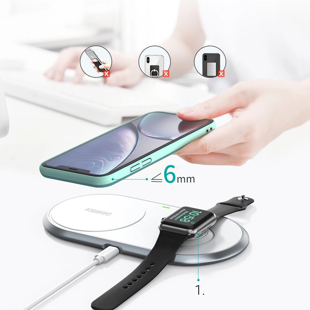 Choetech Qi 2in1 trådløs oplader til smartphones / Apple Watch med stand (MFI) USB Type C hvid (T317)