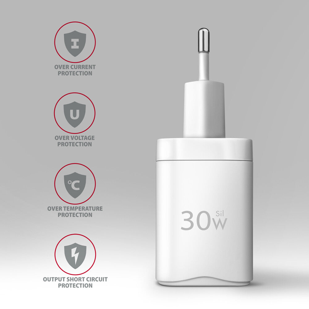 Axagon ACU-PQ30W Ladegerät QC3.0.4.0/AFC/FCP/PPS/Apple+ PD USB-C 30W - weiß - USB Typ C Mobiltelefon, Smartphone, SmartWatch, Tablet, Universel Hvid Vekselstrøm Hurtig opladning Indendørs