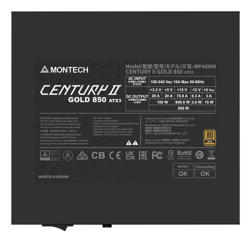 Montech CENTURY II enhed til strømforsyning 850 W 20+4 pin ATX ATX Sølv, Sort