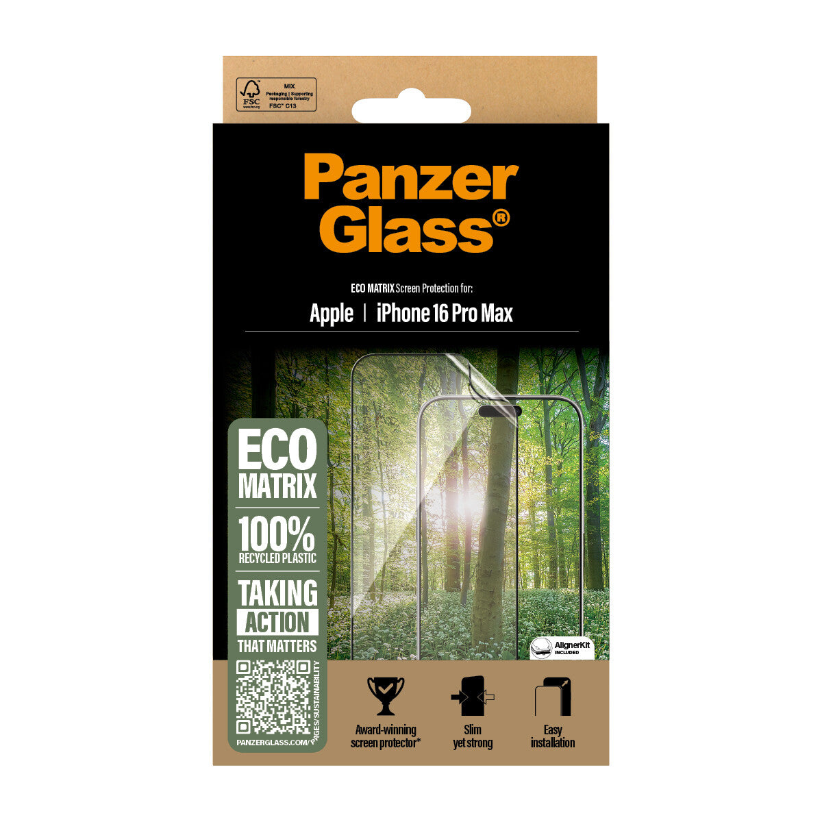 PanzerGlass ® ECO MATRIX Skærmbeskyttelse iPhone 16 Pro Max | Ultra-Wide Fit