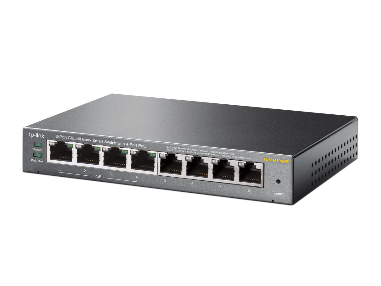 TP-Link TL-SG108PE Administreret L2 Gigabit Ethernet (10/100/1000) Strøm over Ethernet (PoE) Sort