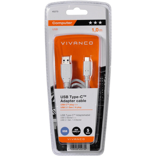 Vivanco 45273 USB-kabel USB 3.2 Gen 1 (3.1 Gen 1) 1 m USB C USB A 5 Gbit/sek. Hvid