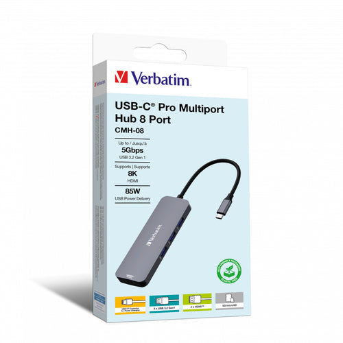 Verbatim CMH-08 USB Type-C 5000 Mbit/s Sølv