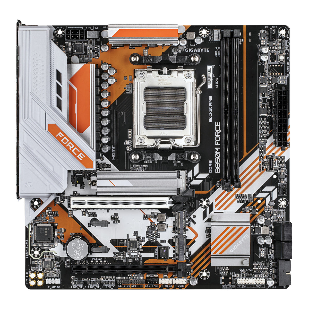 GIGABYTE B850M FORCE Motherboard - AMD Ryzen 9000 Series CPUs, 8+2+2 Phases Digital VRM, up to 9600MHz DDR5 (OC), 1xPCIe 5.0 + 2xPCIe 4.0 M.2, 2.5 GbE LAN, USB 3.2 Gen 2