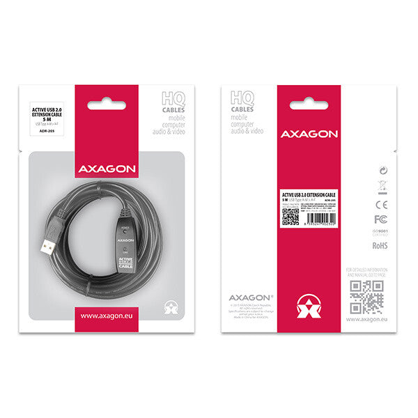 Axagon ADR-205 USB-kabel USB 2.0 5 m USB A 0,48 Gbit/sek. Sort