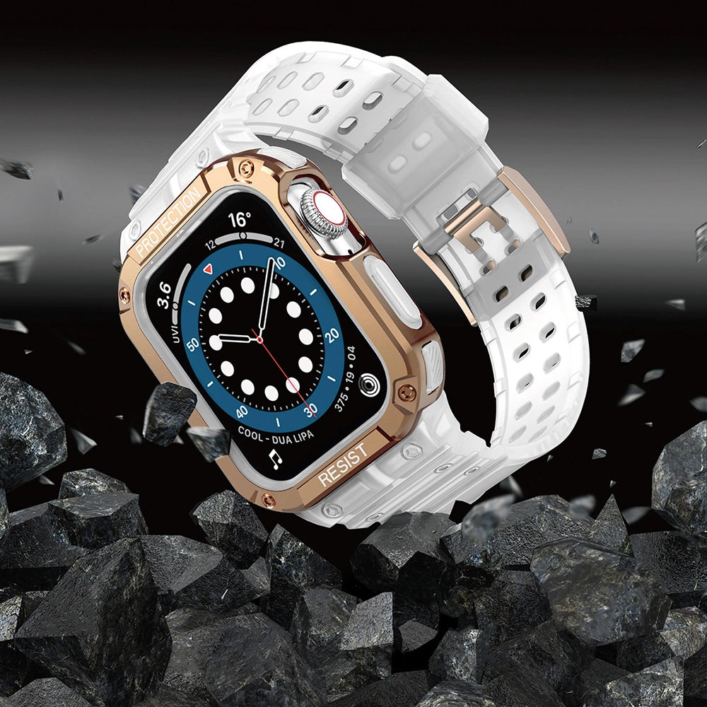 Beskyttelse Strap Band til Apple Watch 42/44/45mm Armored Case Strap - Transparent, Rose Gold