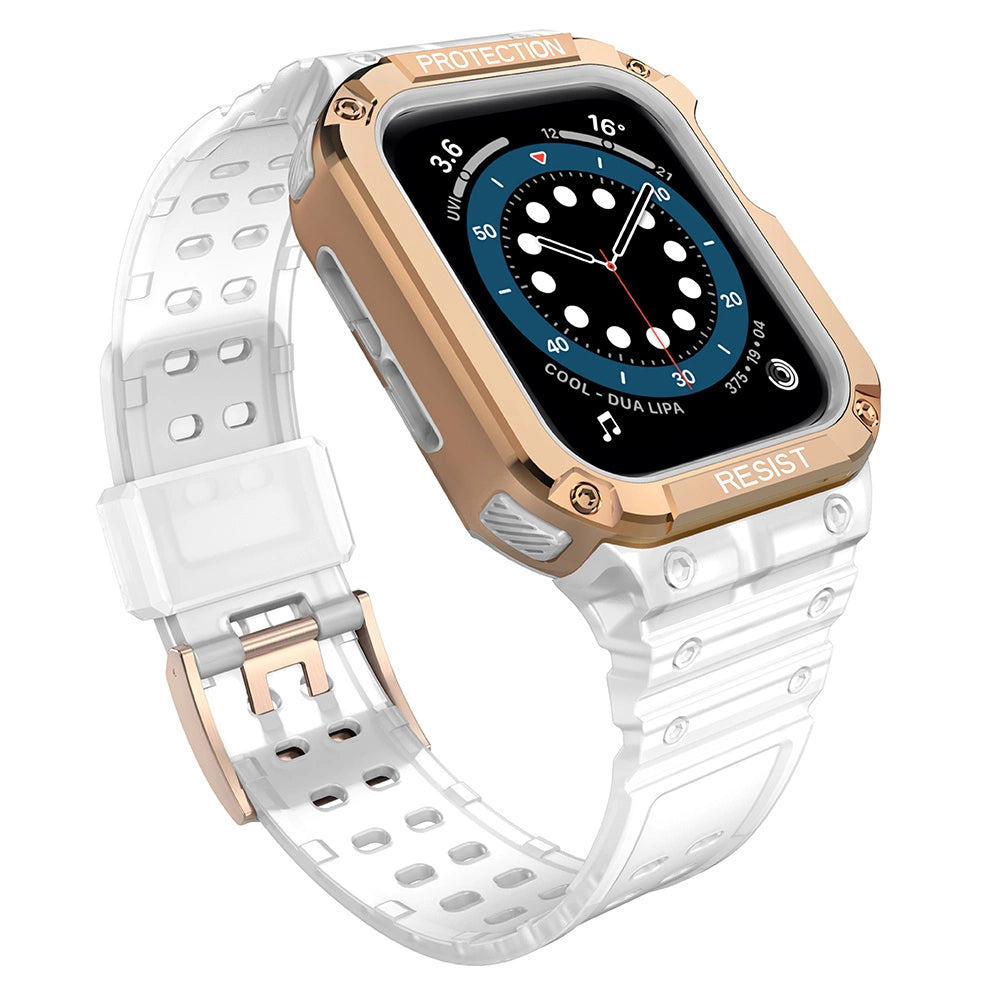 Beskyttelse Strap Band til Apple Watch 42/44/45mm Armored Case Strap - Transparent, Rose Gold