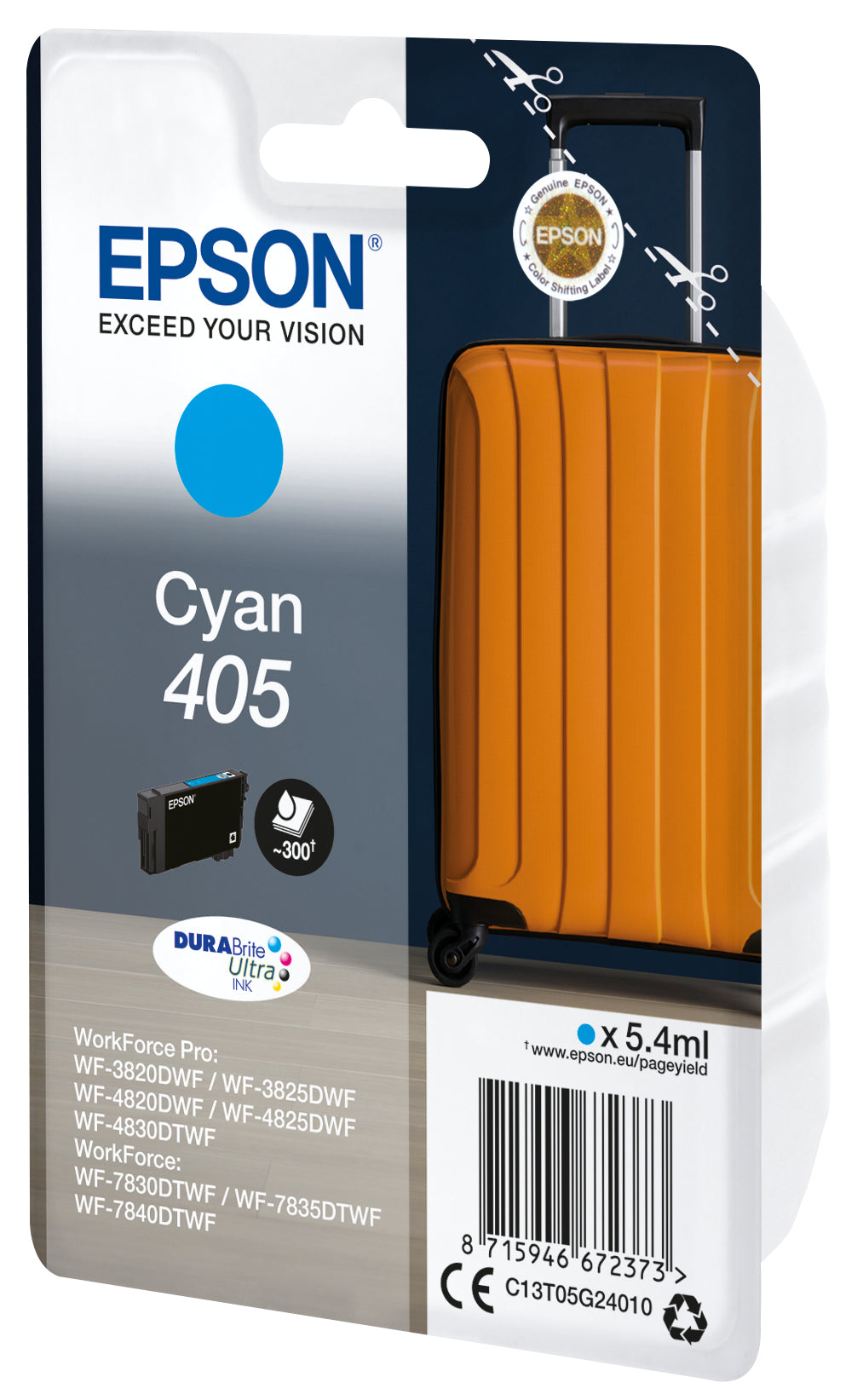 Epson Cyan 405 DURABrite Ultra Ink blækpatron 1 stk Original Standard udbytte Blå