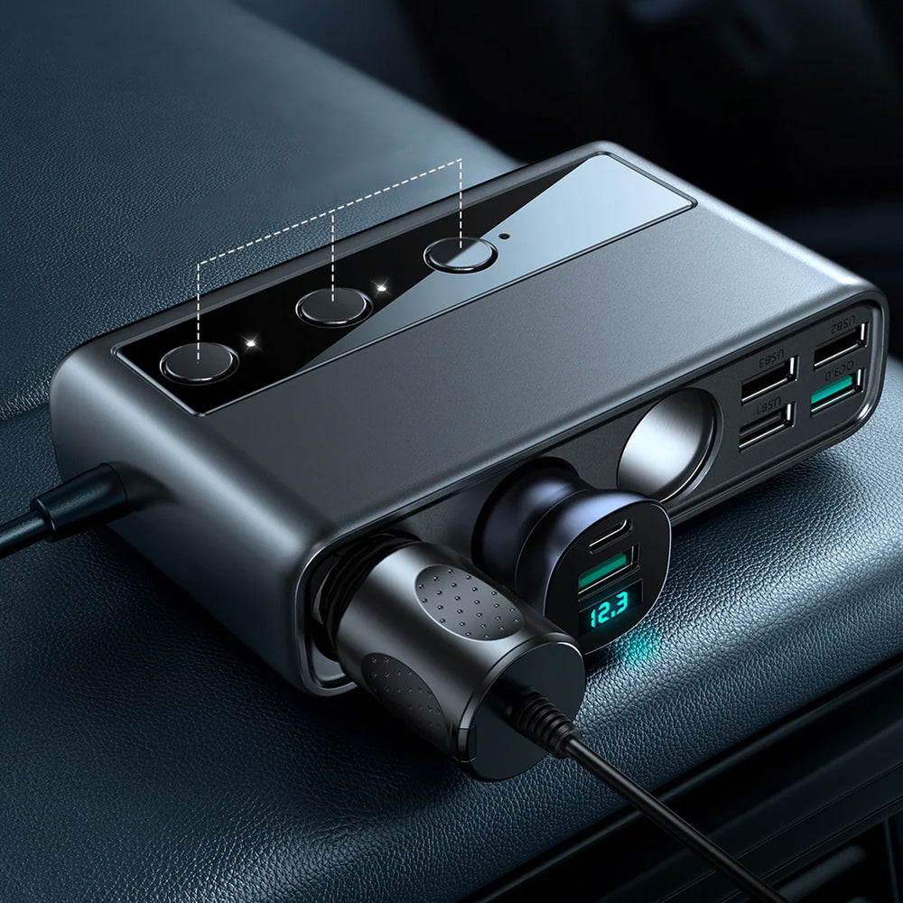 Joyroom JR-CL06 9in1 car charger 154W 5x USB-A / USB-C / 3x cigarette lighter socket PD QC PPS - black