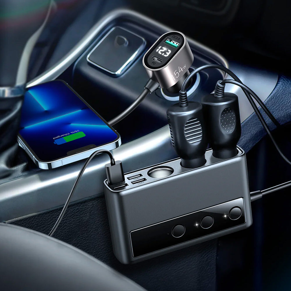 Joyroom JR-CL06 9in1 car charger 154W 5x USB-A / USB-C / 3x cigarette lighter socket PD QC PPS - black