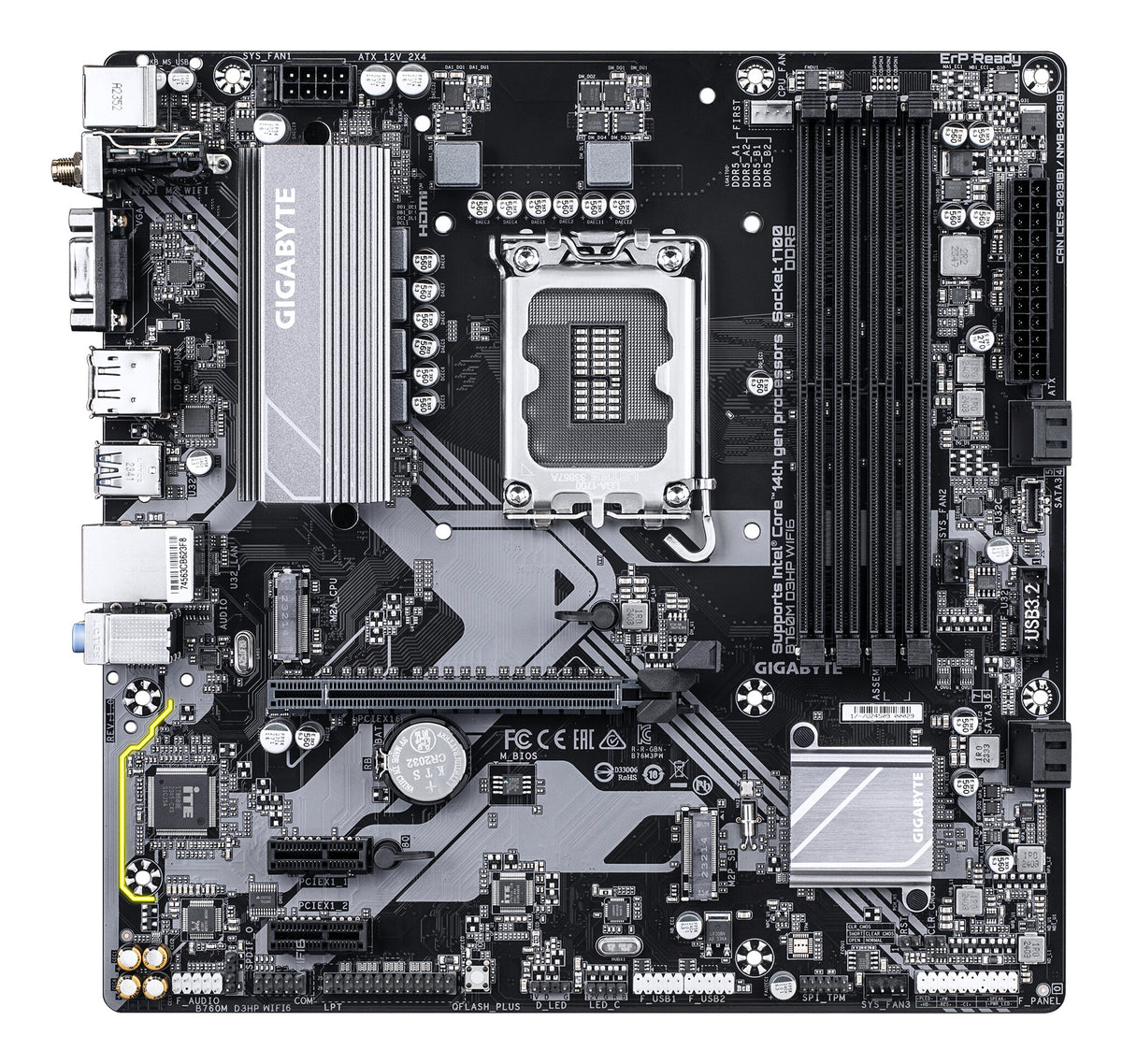 GIGABYTE B760M D3HP WIFI6 Motherboard - Supports Intel Core 14th Gen CPUs, 4+1+1 Phases Digital VRM, up to 5600MHz DDR5, 2xPCIe 4.0 M.2, Wi-Fi 6, GbE LAN, USB 3.2 Gen1