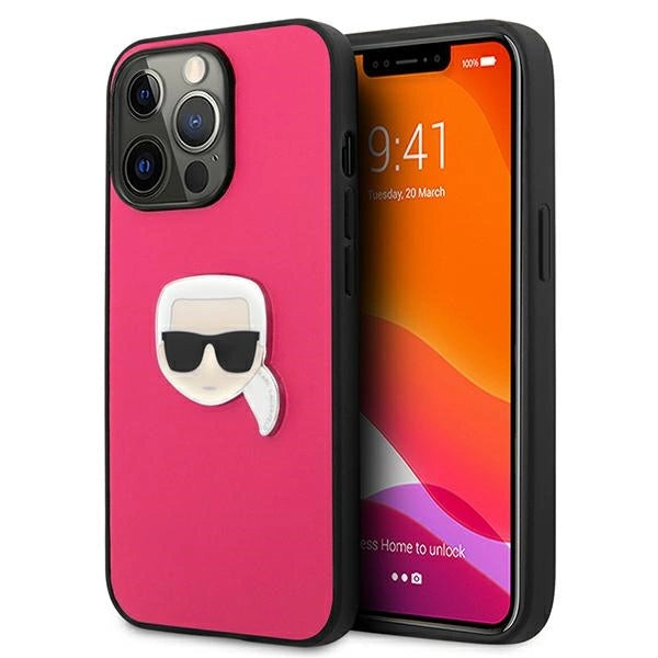 Karl Lagerfeld Leather Ikonik Karl's Head Metal Case for iPhone 13 Pro / 13 6.1" - Pink