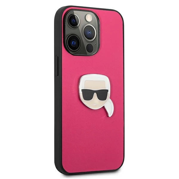 Karl Lagerfeld Leather Ikonik Karl's Head Metal Case for iPhone 13 Pro / 13 6.1" - Pink