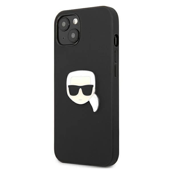 Karl Lagerfeld Leather Ikonik Karl's Head Metal Case for iPhone 13 mini - Black