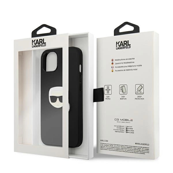 Karl Lagerfeld Leather Ikonik Karl's Head Metal Case for iPhone 13 mini - Black