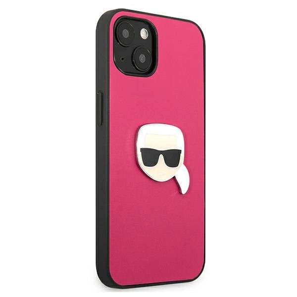 Karl Lagerfeld Leather Ikonik Karl's Head Metal Case for iPhone 13 mini - Pink
