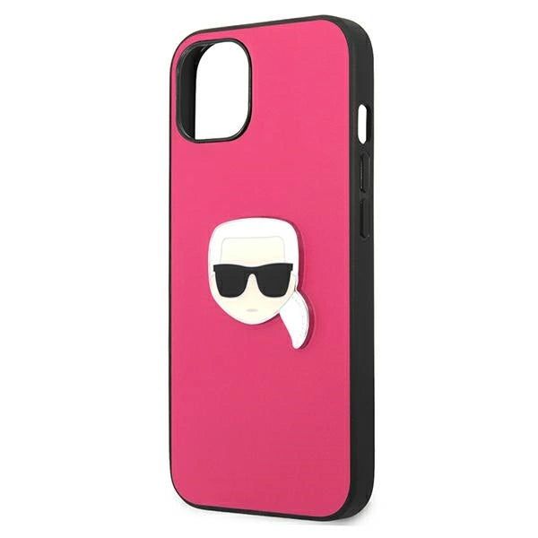 Karl Lagerfeld Leather Ikonik Karl's Head Metal Case for iPhone 13 mini - Pink