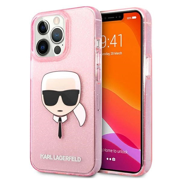 Karl Lagerfeld Glitter Karl's Head Case for iPhone 13 Pro Max - Pink