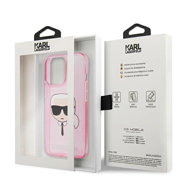 Karl Lagerfeld Glitter Karl's Head Case for iPhone 13 Pro Max - Pink