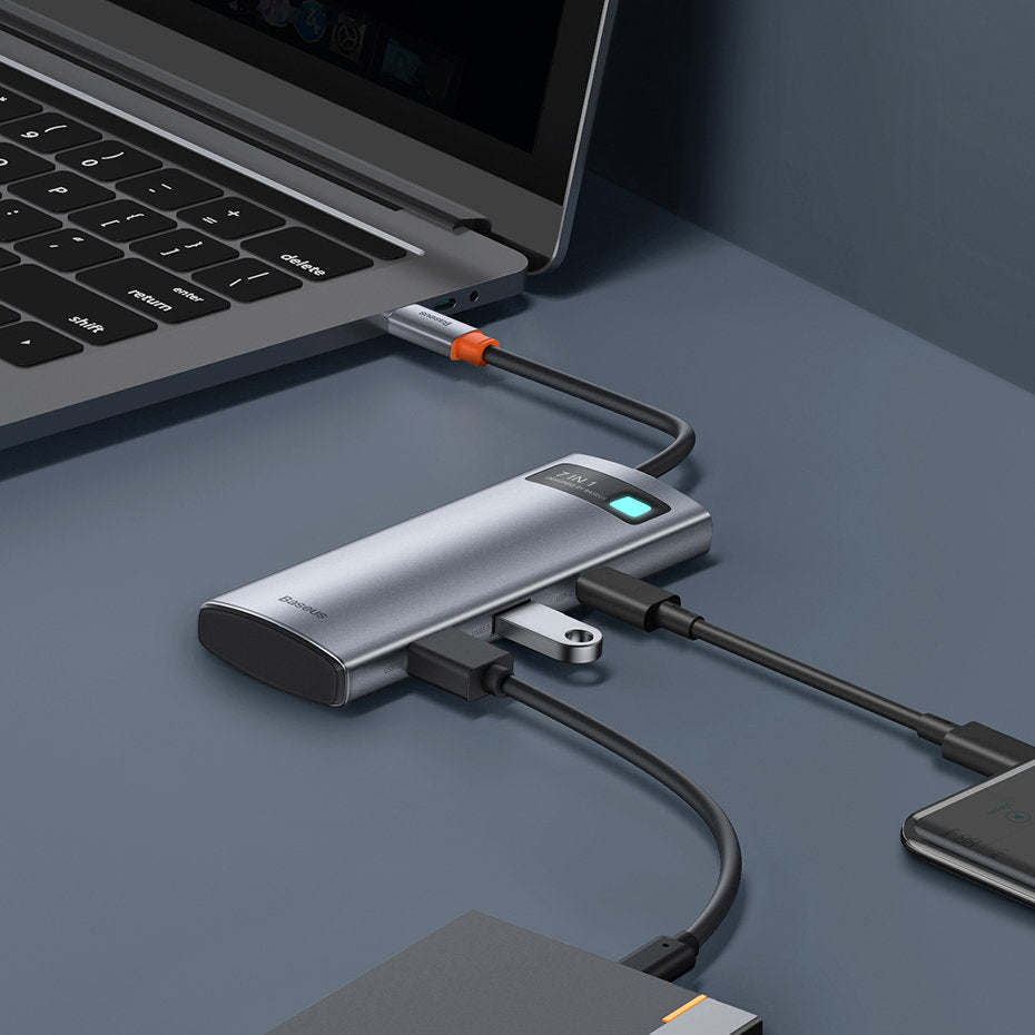 Baseus Metal Gleam Series multifunctional USB HUB 7in1 Type C HDMI TF PD card reader gray (WKWG020113)