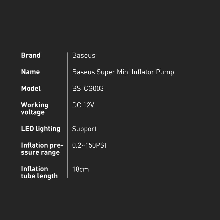 Baseus CRCQ000001 Mini Dækkompressor til Cigarettænderstik - Sort