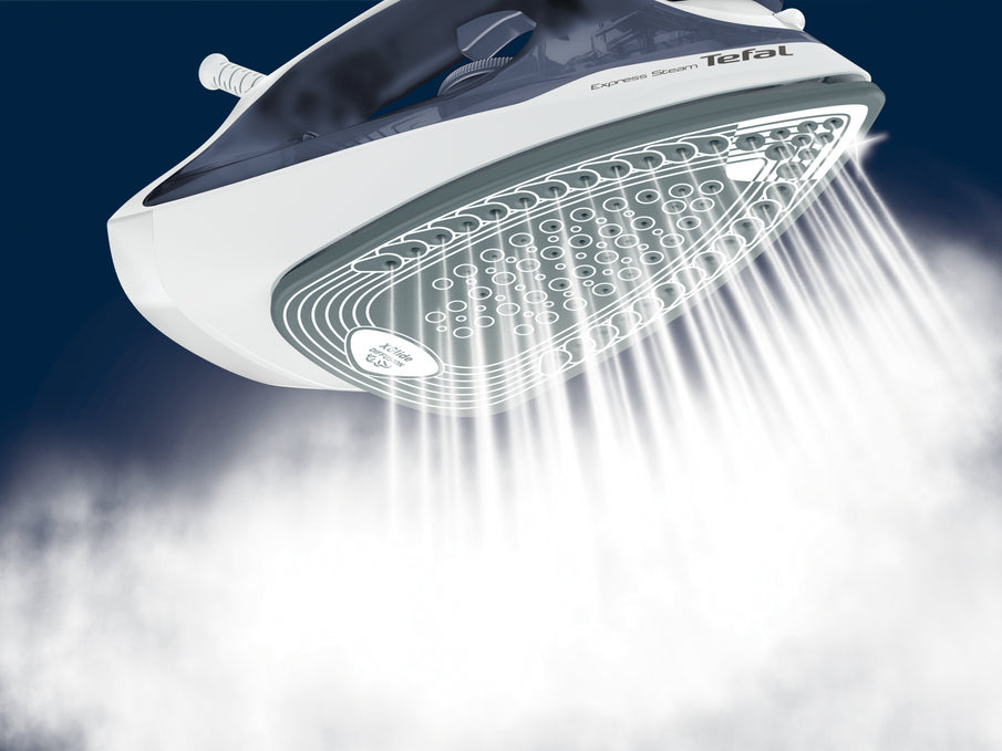 Tefal Express Steam FV2837 Tør & dampstrygejern Durilium -strygesål 2400 W Blå, Grå, Hvid