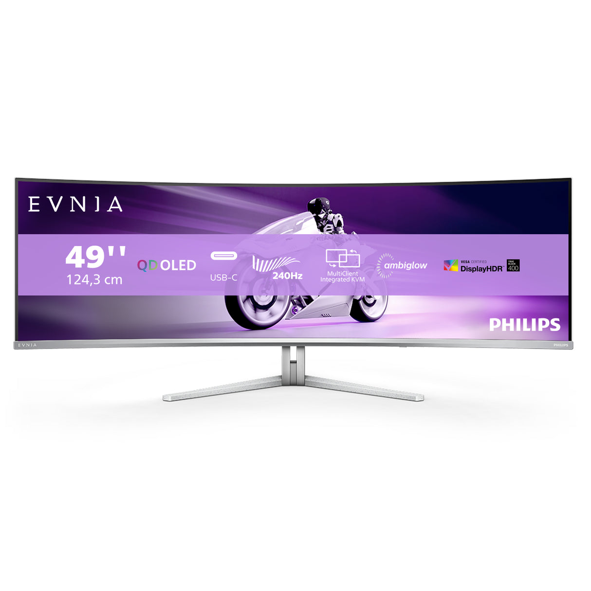 Philips Evnia 8000 49M2C8900/00 computerskærm 124,2 cm (48.9") 5120 x 1440 pixel Dual QHD QD-OLED Hvid