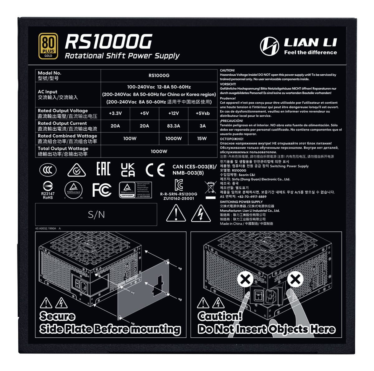 Lian Li RS1000G enhed til strømforsyning 1000 W 20+4 pin ATX ATX Sort
