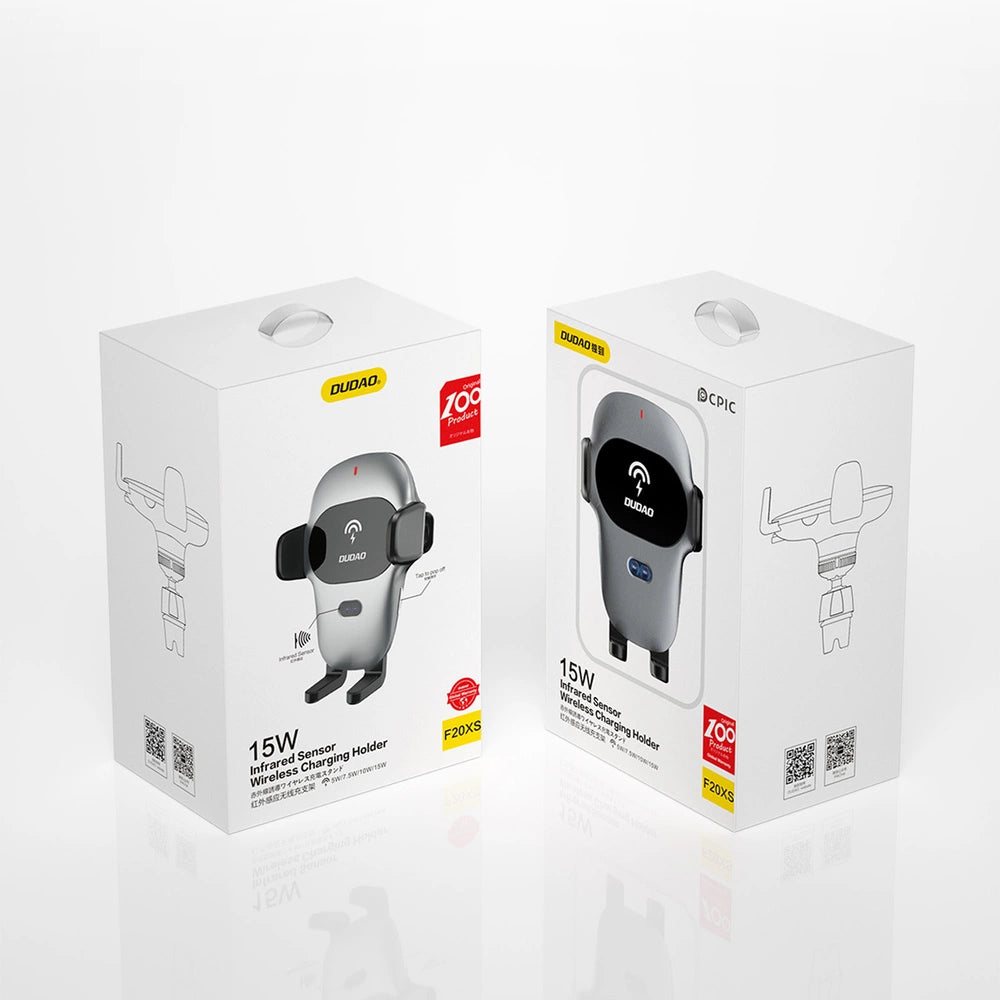 Dudao Automatic Car Holder med indbygget Qi 15W trådløs oplader Grå (F20xs)