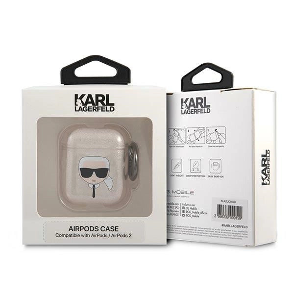 Karl Lagerfeld Glitter Karl's Head Case for AirPods 1/2 - Gold