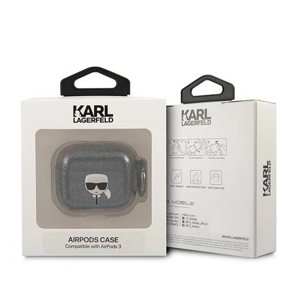 Karl Lagerfeld Glitter Karl's Head Case for AirPods 3 - Black