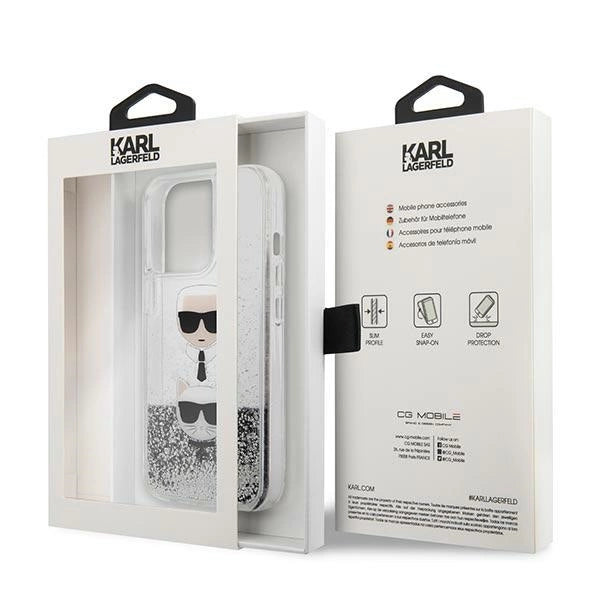 Karl Lagerfeld Liquid Glitter Karl&Choupette Head case for iPhone 13 Pro Max - silver