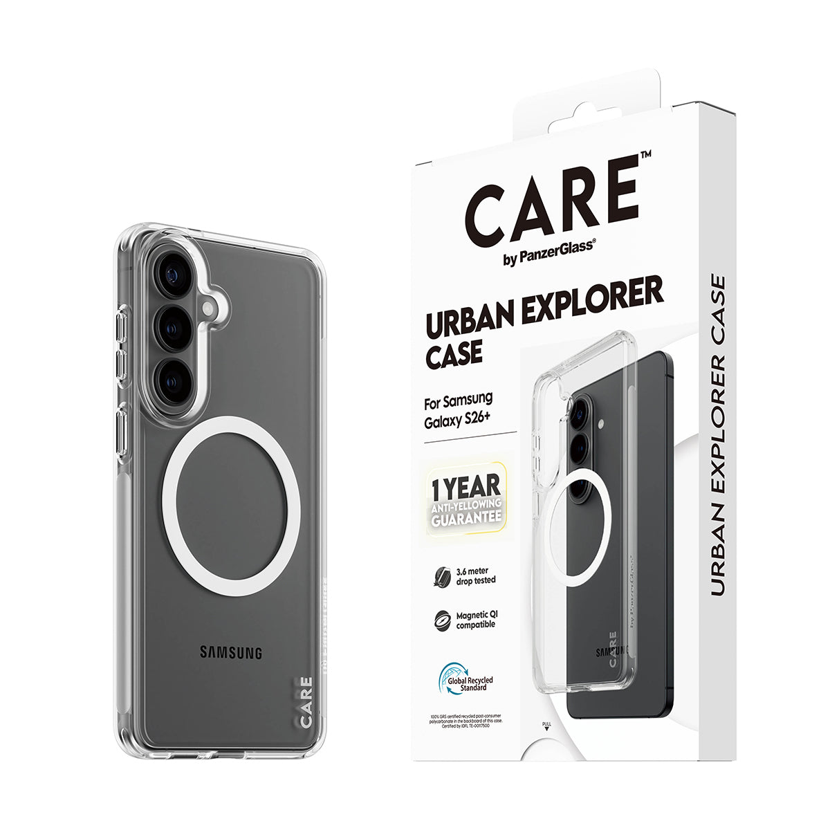 CARE by PanzerGlass Urban Explorer Case Transparent w. White Qi Samsung Galaxy S26+