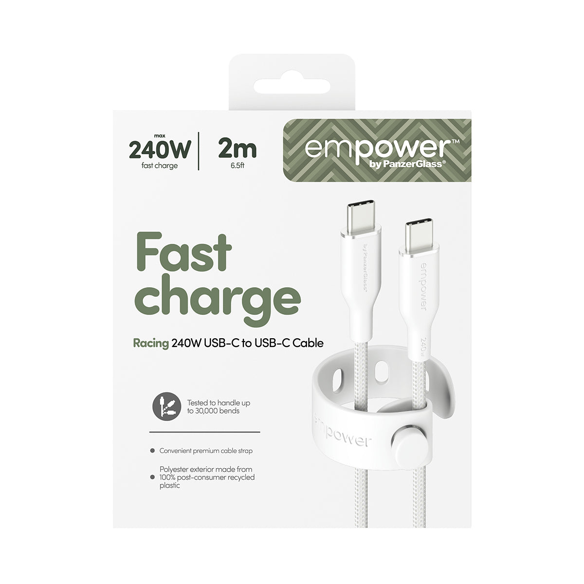 PanzerGlass empower by ® Racing 240W USB-C to USB-C Kabel | USB 2.0 | 2M | Silver White