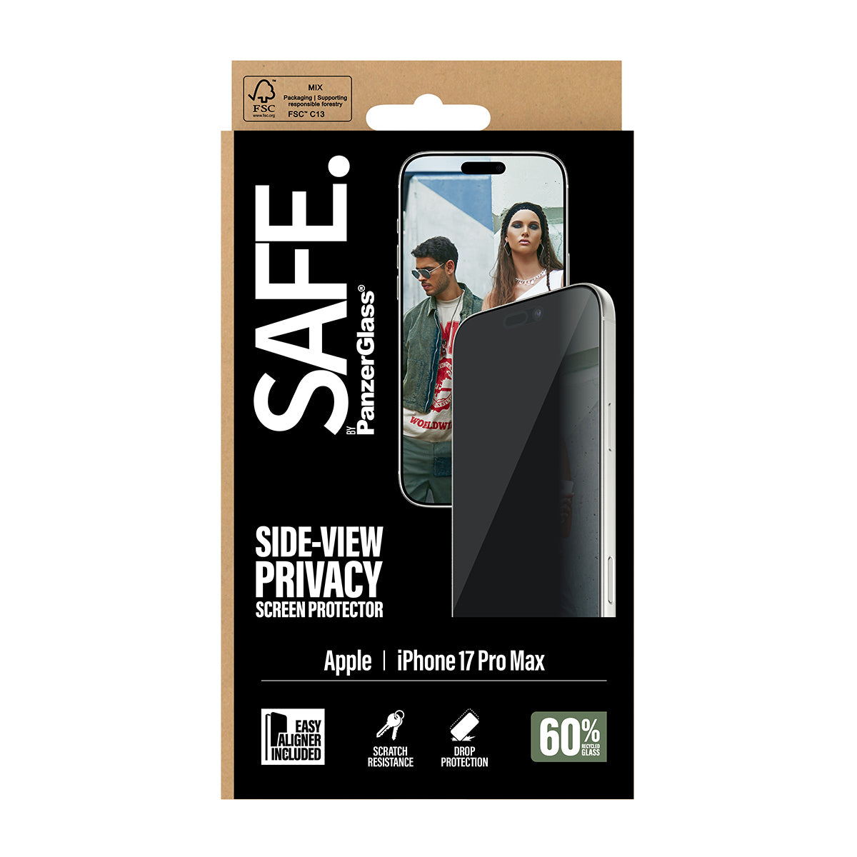 PanzerGlass SAFE. by ® Privacy Skærmbeskyttelse iPhone 17 Pro Max | Ultra-Wide Fit m. EasyAligner