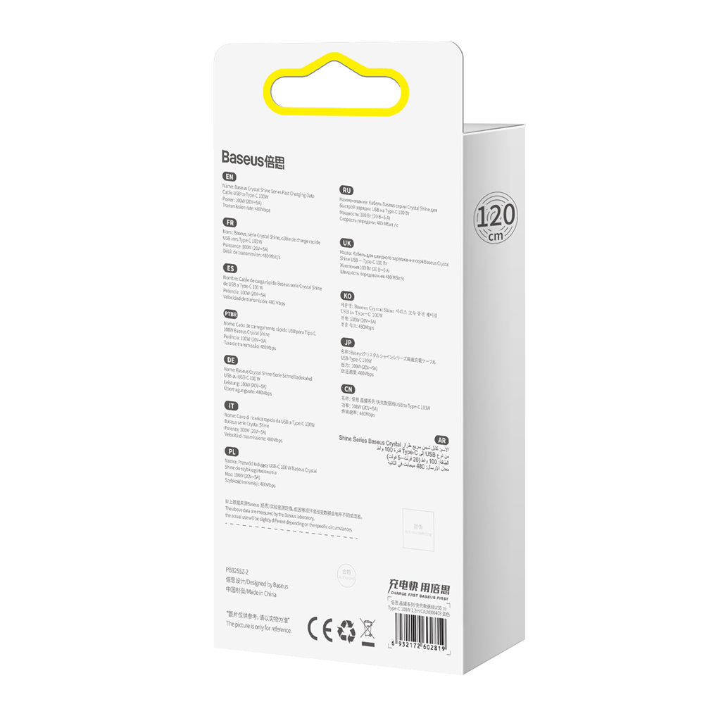 Baseus Crystal Shine Series kabel USB-kabel til hurtig opladning og dataoverførsel USB Type A - USB Type C 100W 1,2m blå (CAJY000403)