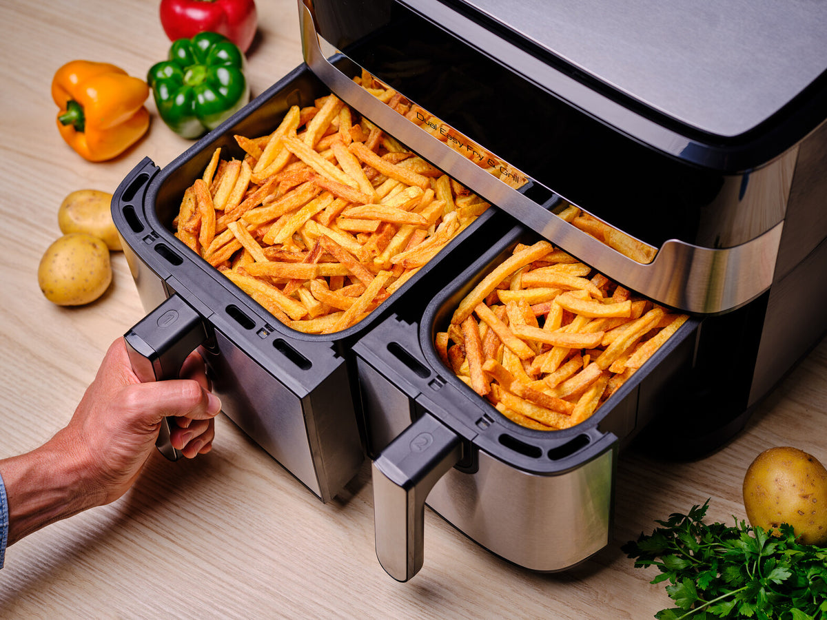 Tefal Dual Easy Fry & Grill EY905D Dobbelt 8,3 L Enkeltstående 2700 W Varmluftsteger Rustfrit stål