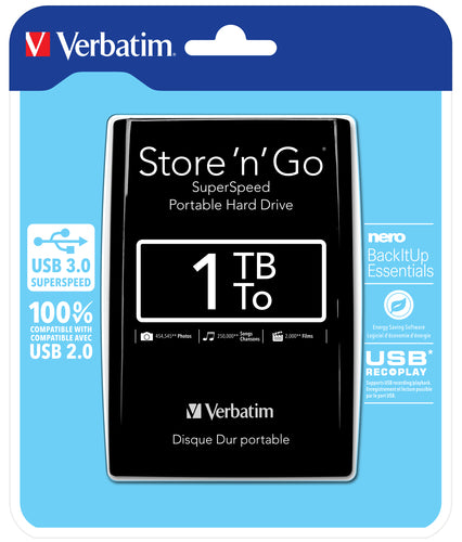 Verbatim Store 'n' Go Harddisk Portable 1TB USB 3.0 5400rpm