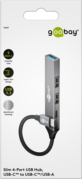 Goobay 74459 interface hub USB 3.2 Gen 1 (3.1 Gen 1) Type-C 5000 Mbit/s Lys grå