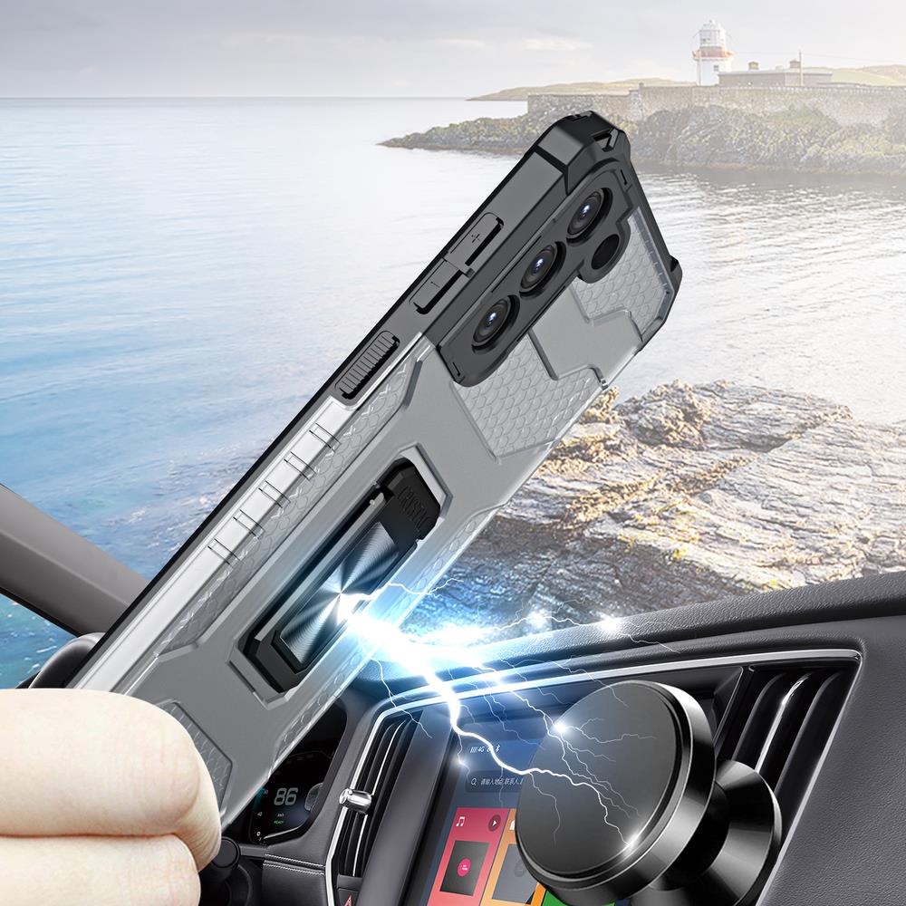 Crystal Ring Case robust hybrid cover + magnetisk holder til Samsung Galaxy S22 + (S22 Plus) sort