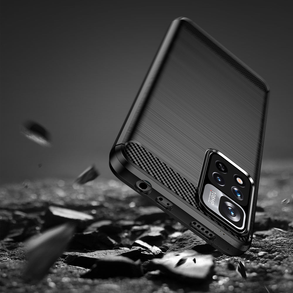 Carbon Case fleksibelt cover til Xiaomi Redmi Note 11 Pro+ 5G (Kina) / 11 Pro 5G (Kina) / Mi11i HyperCharge / Poco X4 NFC sort
