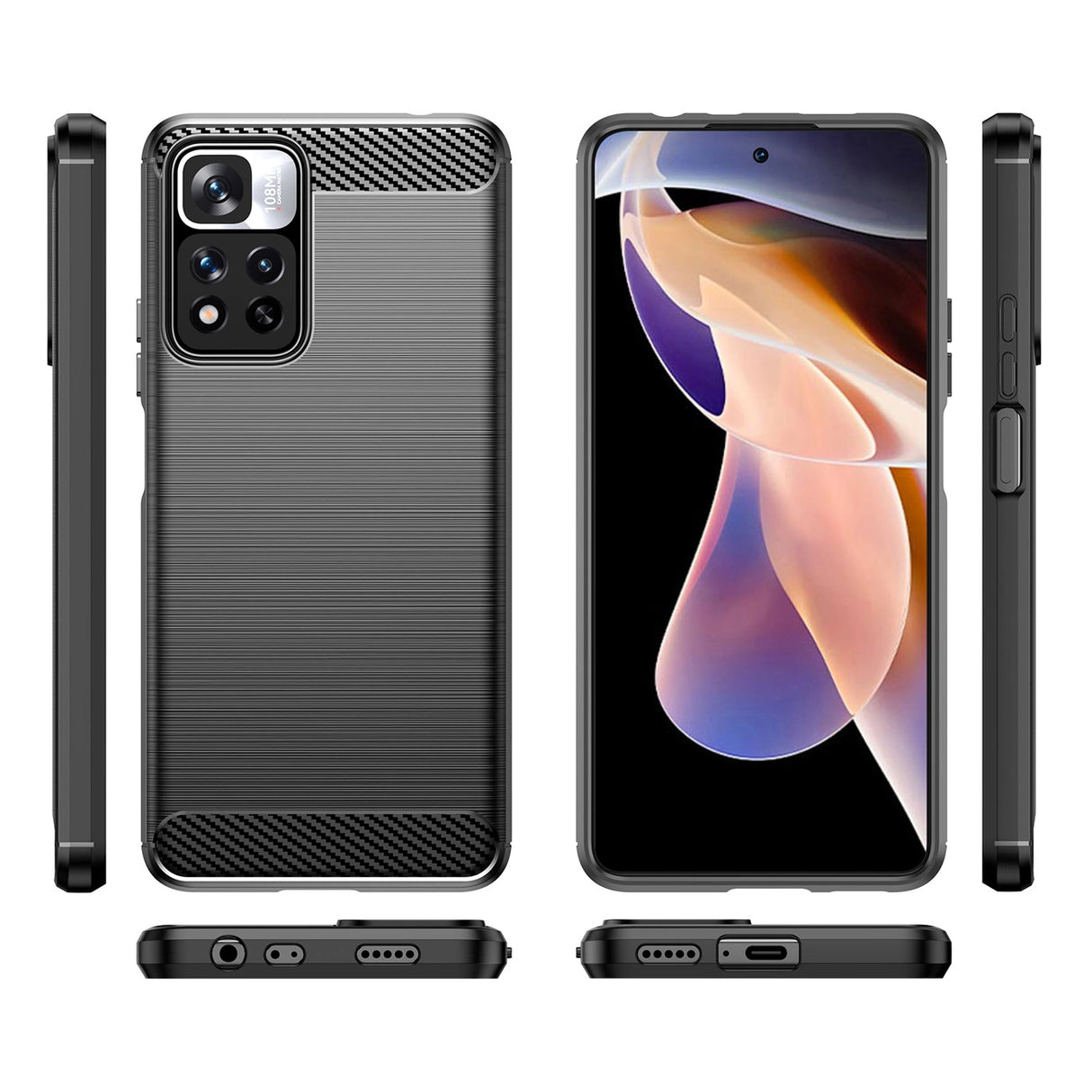Carbon Case fleksibelt cover til Xiaomi Redmi Note 11 Pro+ 5G (Kina) / 11 Pro 5G (Kina) / Mi11i HyperCharge / Poco X4 NFC sort