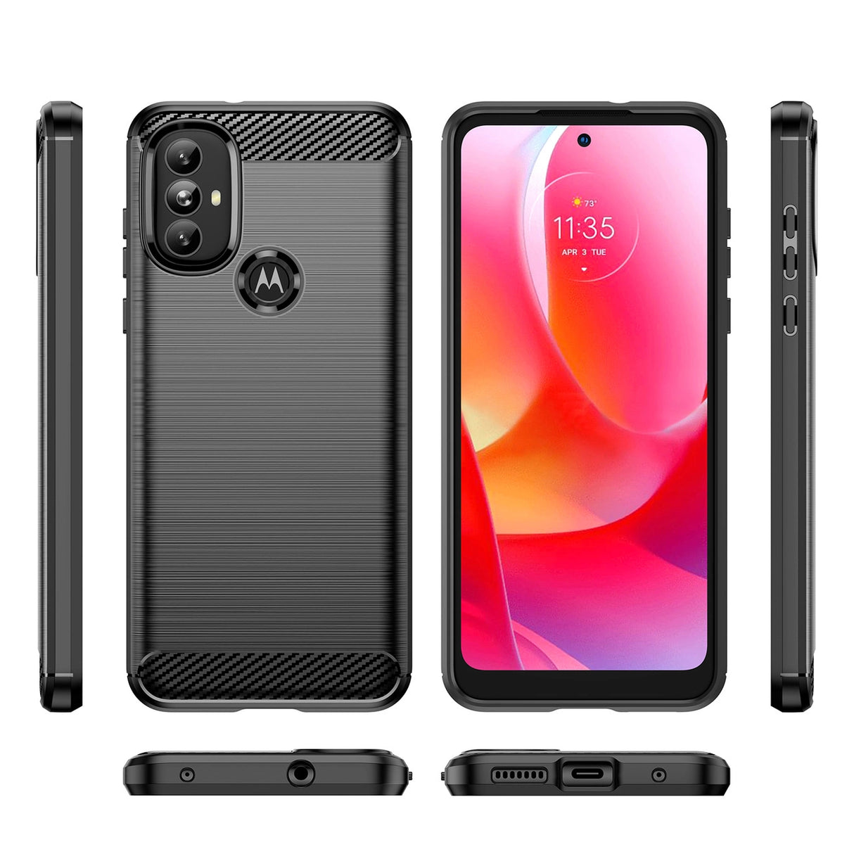 Carbon Case Fleksibel forside til Motorola Moto G Power 2022 sort